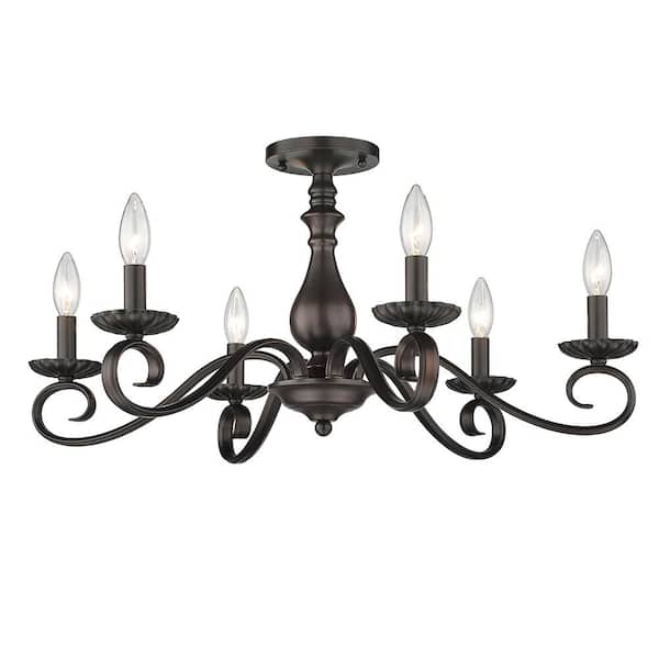 Golden Lighting Larrick 26.625 in. 6-Light Rubbed Bronze Semi-Flush Mount