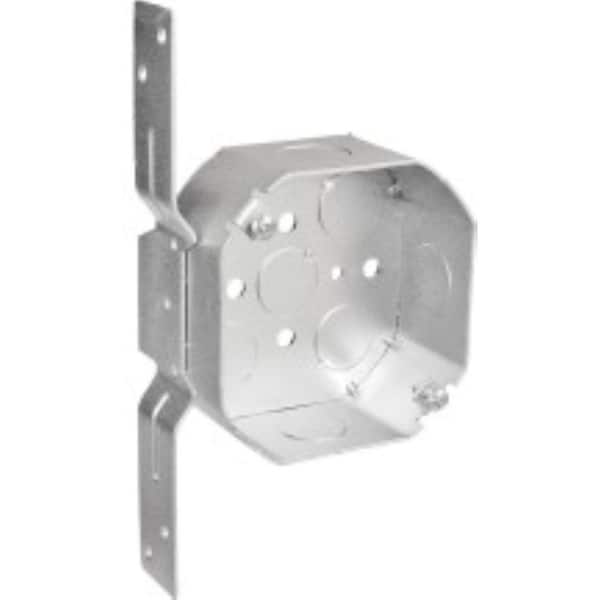 4 in. W x 1-1/2 in. D Steel Metallic Octagon Box with Five 1/2 in. KO's, Three 3/4 in. KO's and F Bracket (25-Pack)