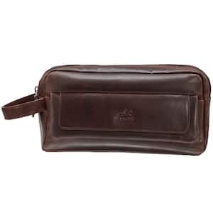 Buffalo Collection Brown Leather Double Compartment Top Zipper Toiletry Kit