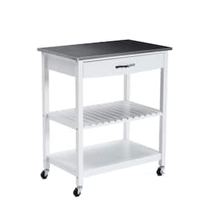 Holland White Kitchen Cart with Stainless Steel Top