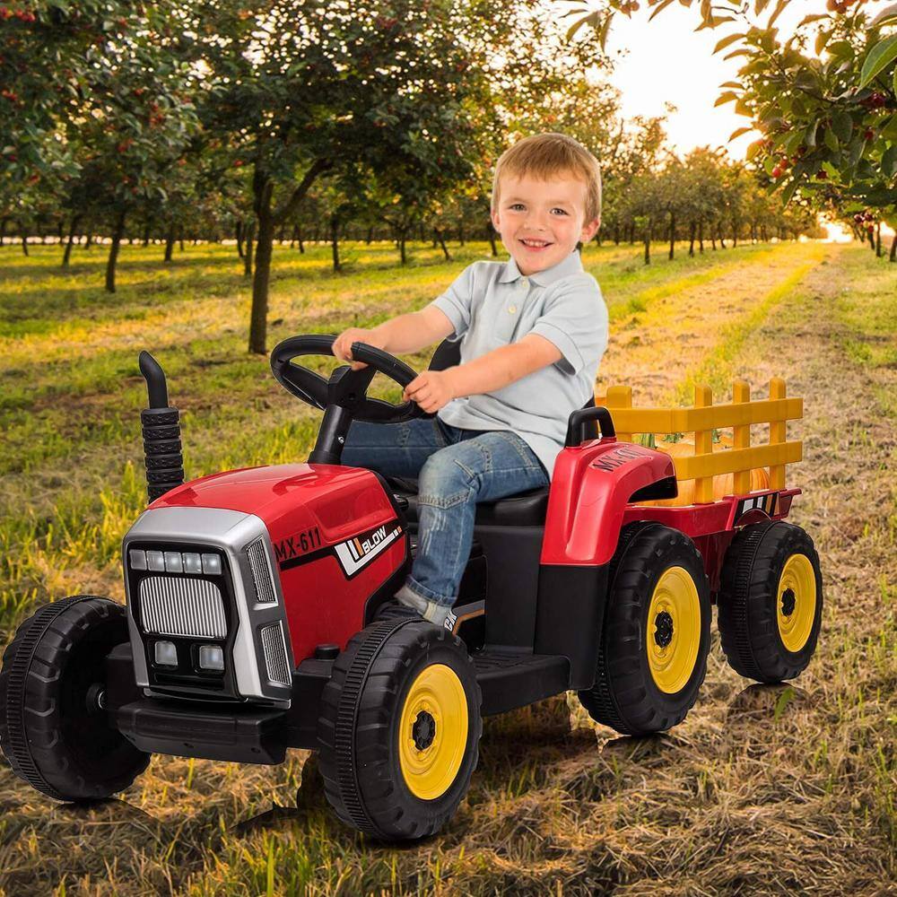 Red 12V Kids Ride-On Tractor with Trailer and Remote