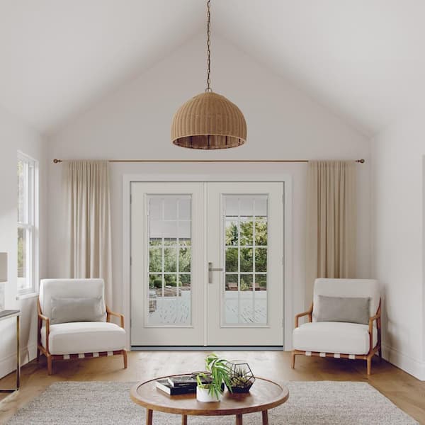 72 in. x 80 in. Right-Hand/Inswing Low-E 15 Lite Modern White Fiberglass Double Prehung French Patio Door w/BBG 72 in. x 80 in. Right-Hand/Inswing Low-E 15 Lite Modern White Fiberglass Double Prehung French Patio Door w/BBG