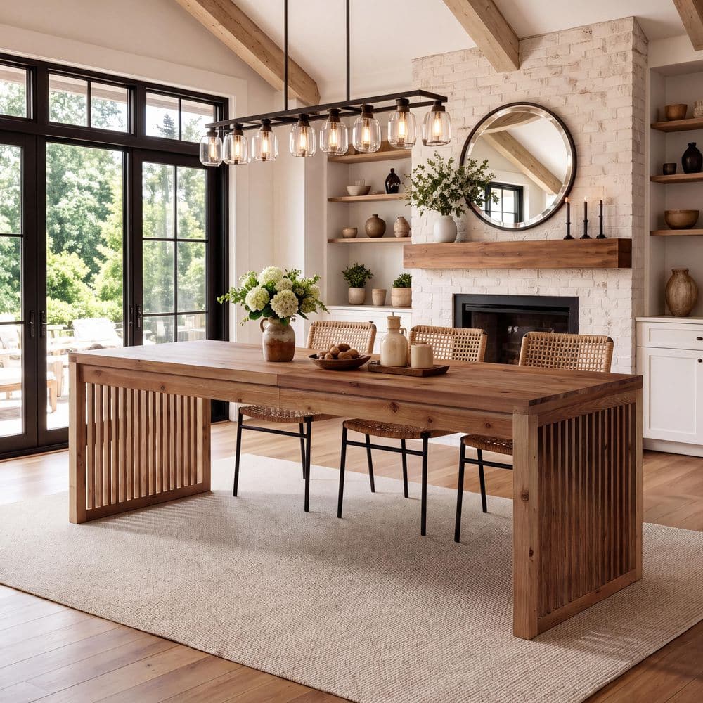 Walnut Solid Wood 78.7 in. Pedestal Base Dining Table Seats 6 Farmhouse Rectangle Kitchen Table with Sturdy Slat Legs price history on PriceWatchPro