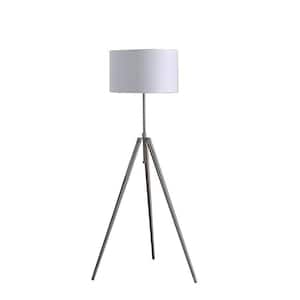 LuminaFlare 64 in. Brushed Silver Industrial Farmhouse 1-Light Tripod Floor Lamp for Living Room with Metal Shade