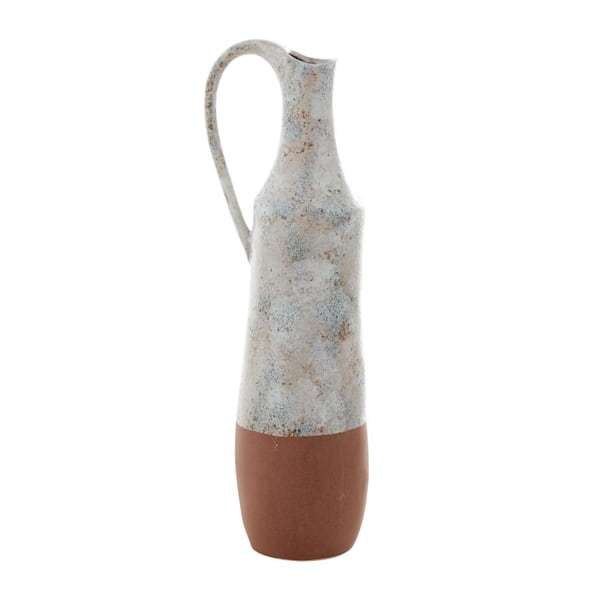 Novogratz White Handmade Ceramic Decorative Vase with Terracotta Accents