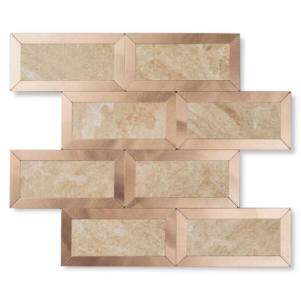 Yipscazo Beige Short Grain Brushed Copper 10.24 in. x 10.24 in. Metal Peel and Stick Tile (3.65 sq. ft./pack)