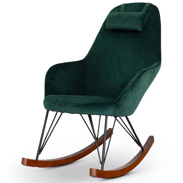 Ashcroft Furniture Co Jayce Modern Indoor Green Velvet Nursery Rocking Armchair for Bedroom and Livingroom