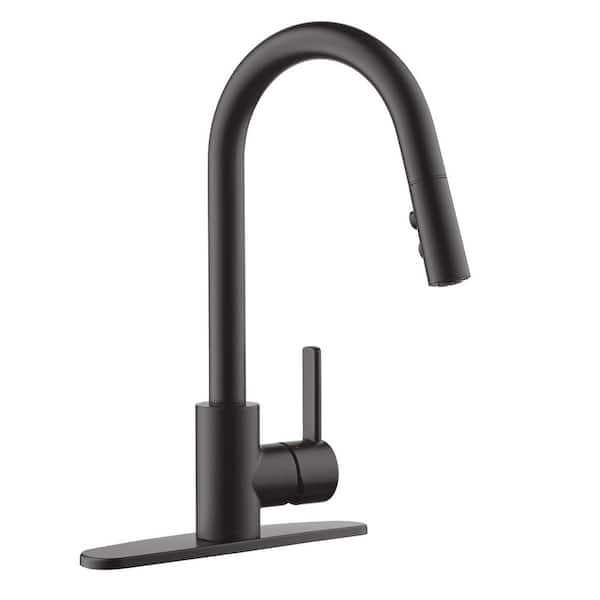 Peerless Precept Single-Handle Pull Down Sprayer Kitchen Faucet with Deckplate Included in Matte Black