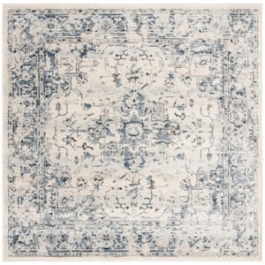 Charleston Ivory/Navy 7 ft. x 7 ft. Distressed Border Square Area Rug