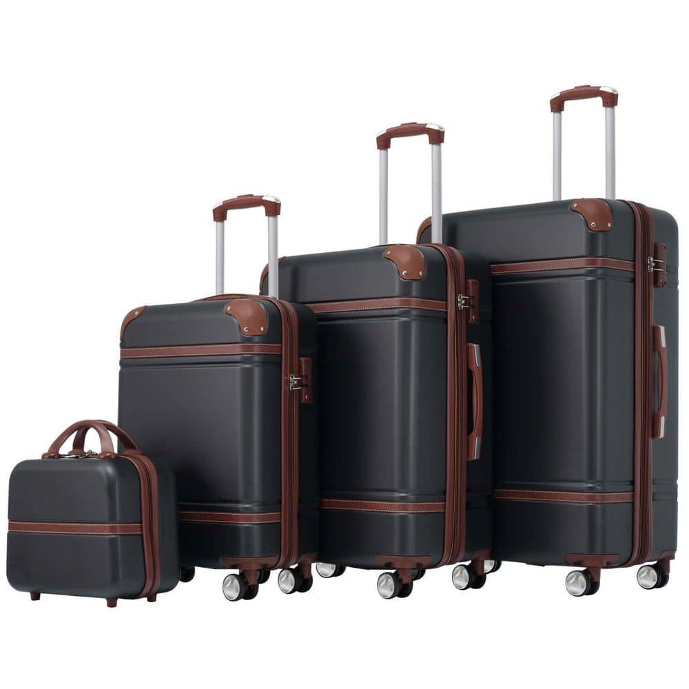 4-Piece Black Hardshell and Cosmetic Case Spinner Luggage Set with TSA Lock Lightweight