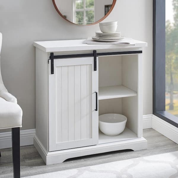 Walker Edison Furniture Company Brushed, White Farmhouse Cabinet With Sliding Door