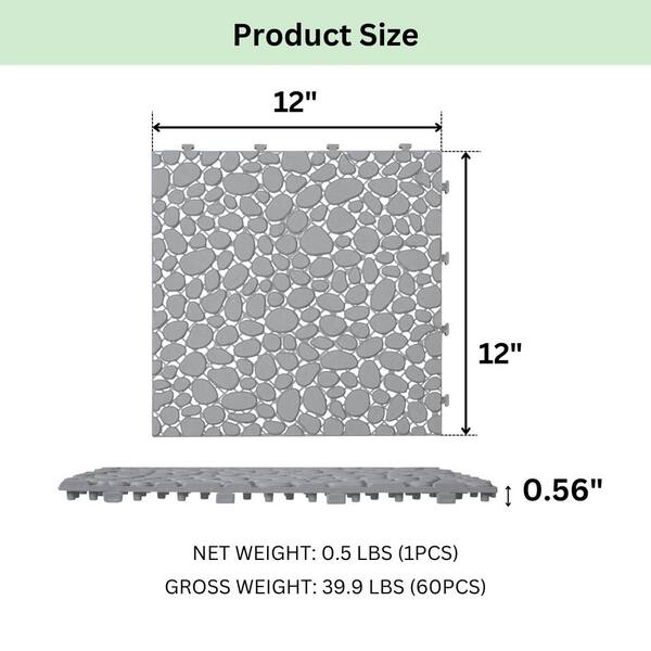 Amucolo 12 in. x 12 in. Waterproof Composite Interlocking Deck Tiles in Gray for Bathroom Shower Balcony Porch (Set of 60 Tiles)