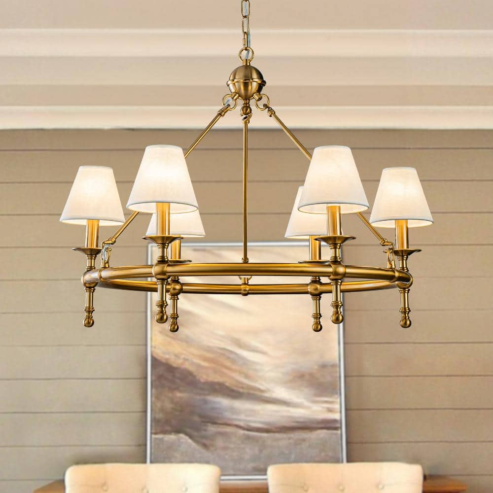 6-Light W34 in Vitage Brass Chandelier Untique Classic Lighting with White Fabric Lamp Shade for Dining Room price history on PriceWatchPro