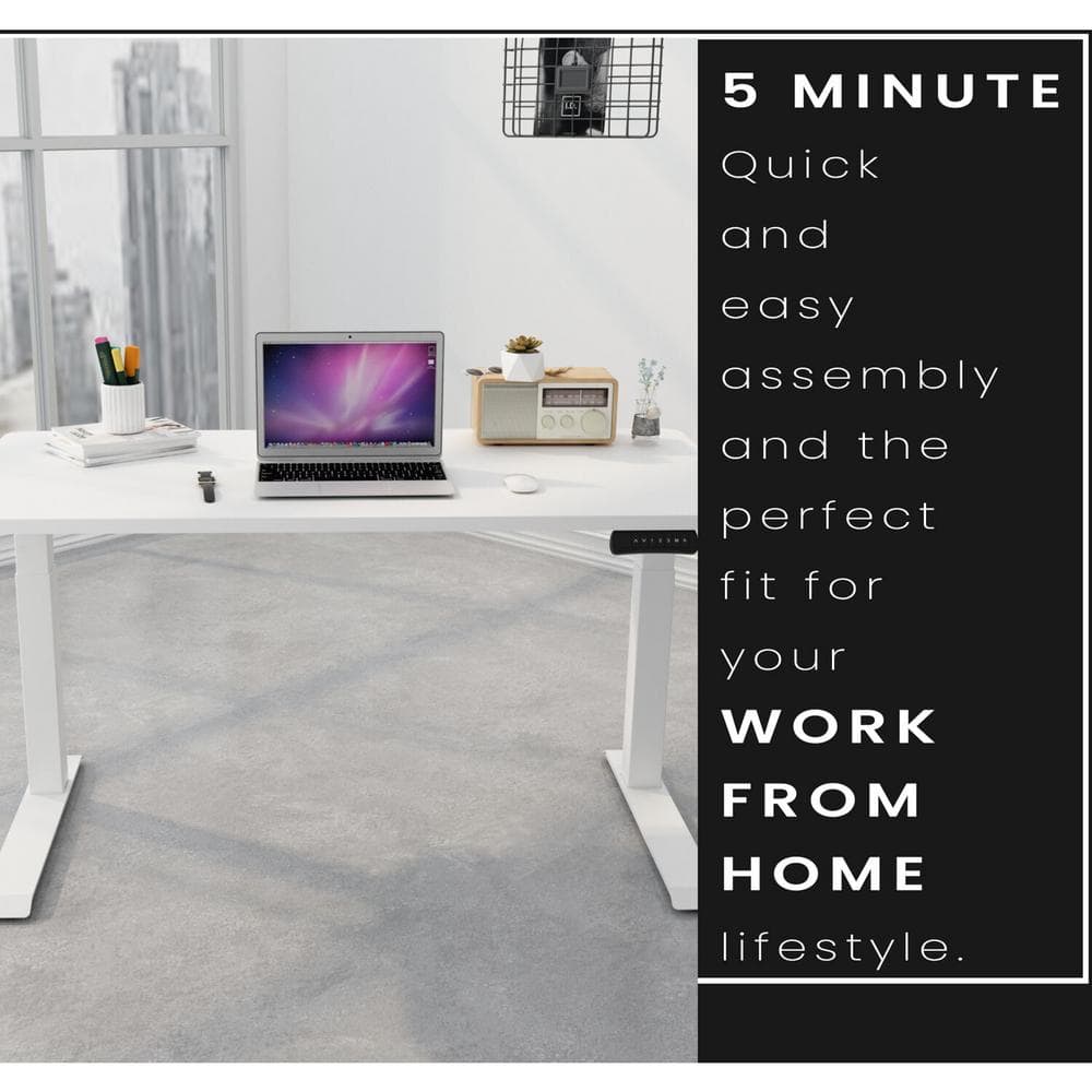 Hanover 55'' White Brushed Metal Electric Adjustable Desk with USB