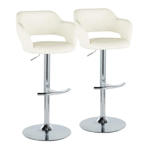 Lumisource Margarite 32.75 in. Cream Faux Leather and Chrome Metal Adjustable Barstool (Set of 2)