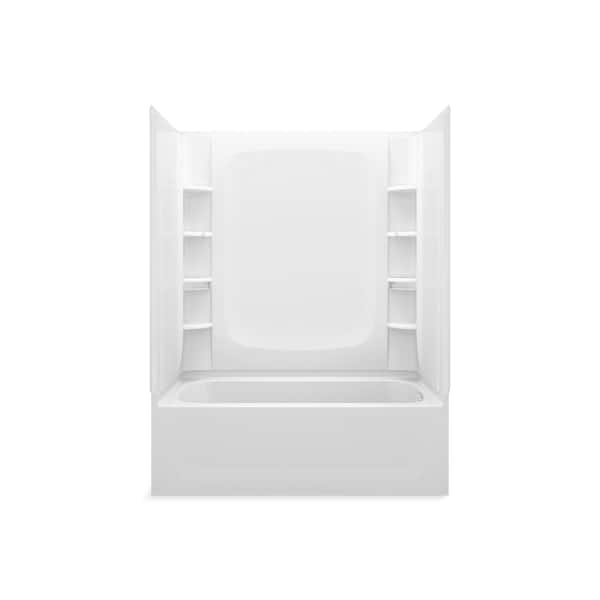 STERLING Store+ 60 in. x  32 in. Soaking Bathtub with Right Drain, Wall Set and 10-Piece Accessory Set in White