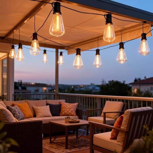 25-Light 50 ft. Indoor/Outdoor Plug-In Integrated LED 2700K Fairy String-Light with E12, ST38 LED Bulbs for Patio Garden