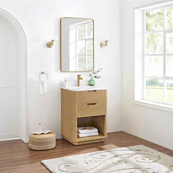 Harbin 24 in. W x 22 in. D x 33.9 in. H Single Bath Vanity in Washed Ash Grey with White Engineered Stone Top