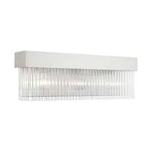 Worthington 23.25 in. 3-Light Brushed Nickel Wall Sconce with Clear Crystal Rods
