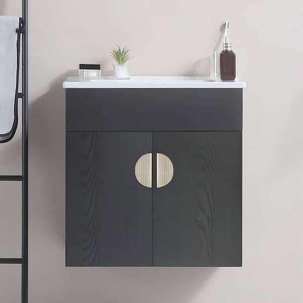 Xspracer Victoria 20 in. W x 16 in. D x 20 in. H Wall Mounted Single Sink Bath Vanity in Black with Solid Wood and Ceramic Top