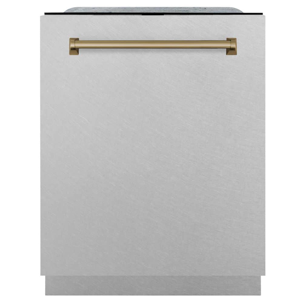 Autograph Edition 24 in. Monument Top Control Dishwasher with Satin Stainless Steel Panel and Champagne Bronze Handle