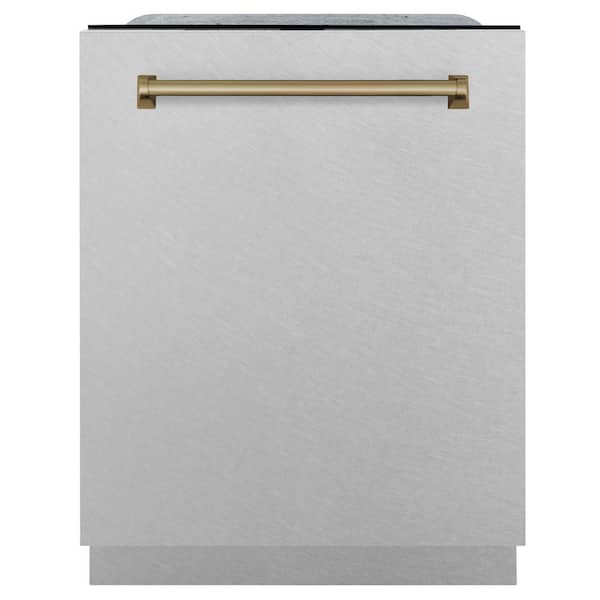 Autograph Edition 24 in. Monument Top Control Dishwasher with Satin Stainless Steel Panel and Champagne Bronze Handle