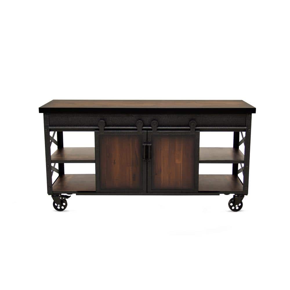 58 in. W x 18 in. D Farmhouse Bottom Cabinet with Wheels
