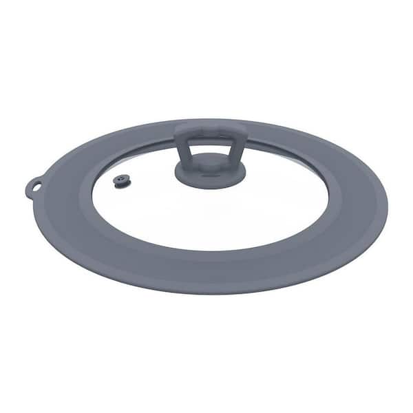 Light Grey Tempered Glass Microwave Safe Universal Lid with Heat Resistant Silicone Rim Vented Cover Dishwasher Safe