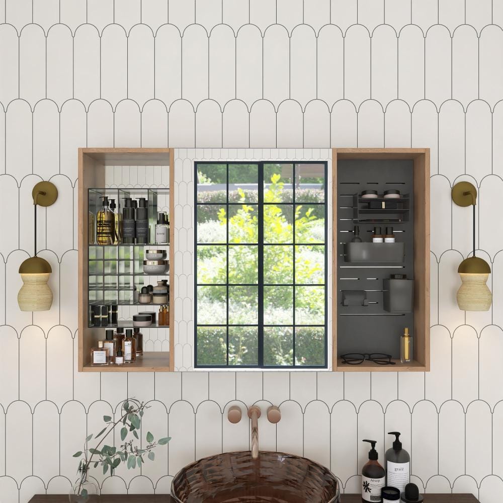 43.7 Inch Wall Mounted Medicine Cabinet Combo with Mirror Door, Adjustable Glass Shelves, Storage Cabinets price history on PriceWatchPro
