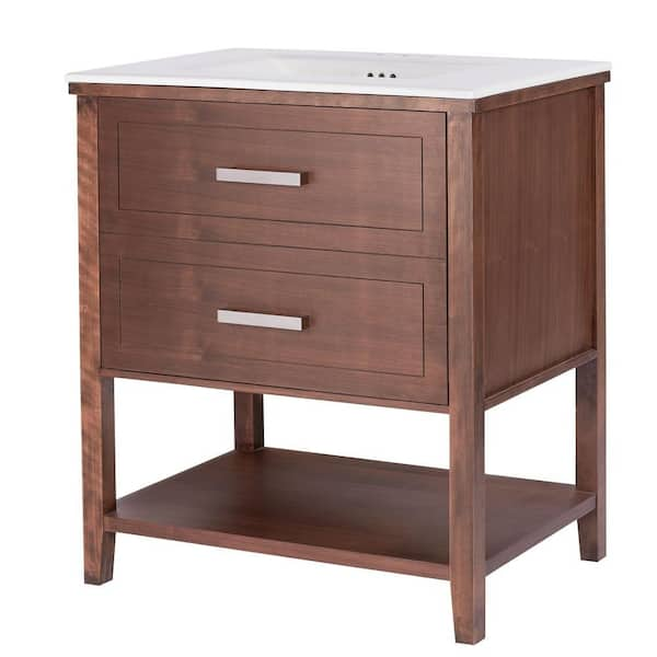 Home Decorators Collection San Leon 31 in. W x 22 in. D x 35 in. H Vanity in American Walnut with Vitreous China Vanity Top in White