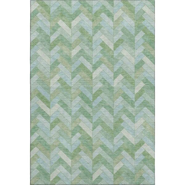 Mayfield Premium Machine Washable Abstract AMF2297 Green 10 ft. x 14 ft. Area Rug