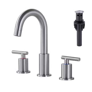 8 in. Widespread Double-Handle High Arc Bathroom Faucet with Drain Kit Included in Brushed Nickel