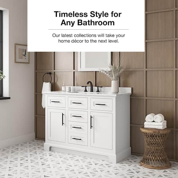 Home Decorators Collection Doveton 60 in. W x 19 in. D x 34 in. H Double Sink Bath Vanity in Weathered Tan with White Engineered Marble Top