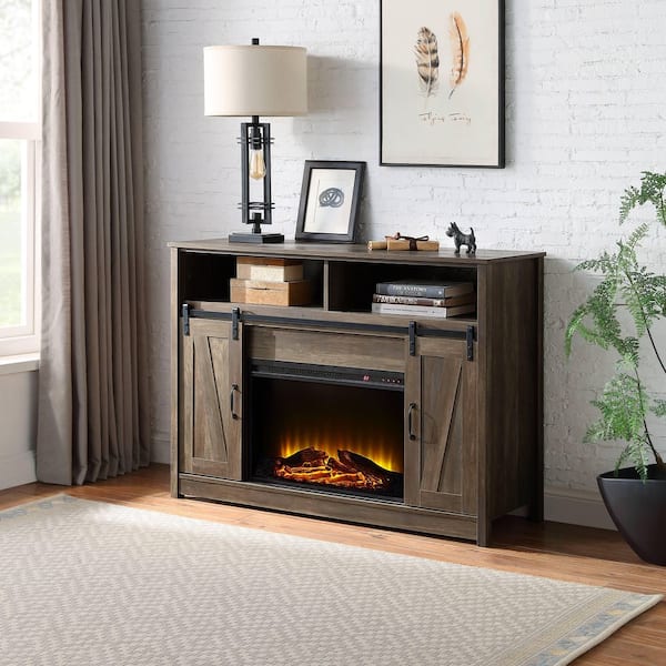 51 in. Freestanding Fireplace TV Stand with 26 in. Electric Fireplace insert,Heats 400 Sq Ft,4 Level Brightness in Brown