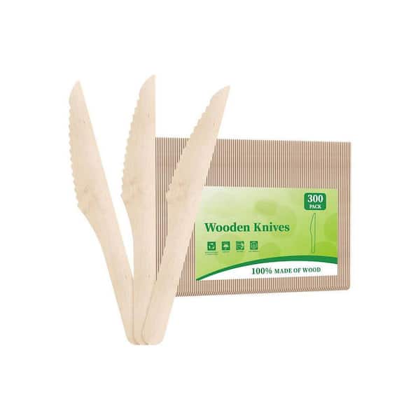 Natural Beige Disposable Wooden Knives Disposable Tableware 300-Pieces Per Case Compostable Eco-Friendly for Parties