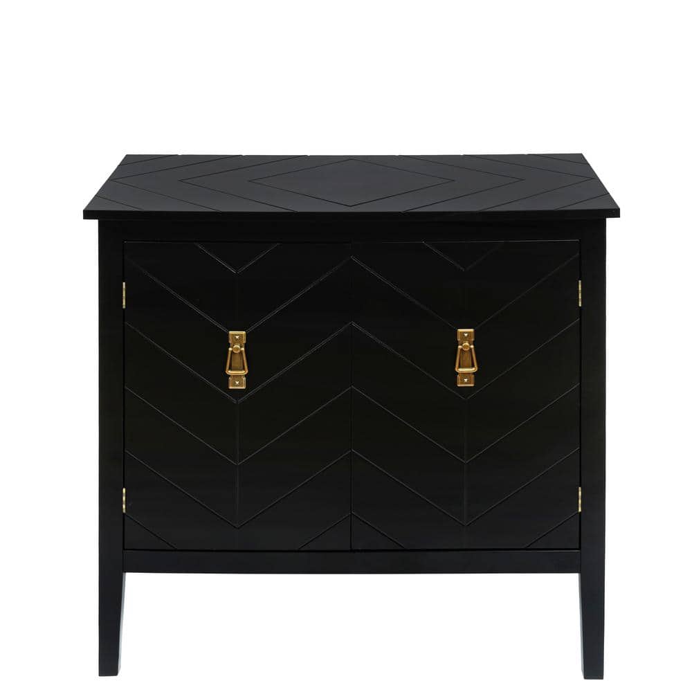 Angel Sar Black Wood Accent Storage with Doors and Shelf for