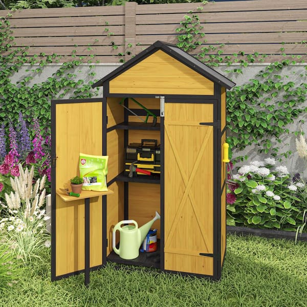 Outdoor Storage 2.82 ft. W x 1.6 ft. D Wood Shed with Waterproof Roof Lockable Doors Removable Shelves 6.8 sq. ft.