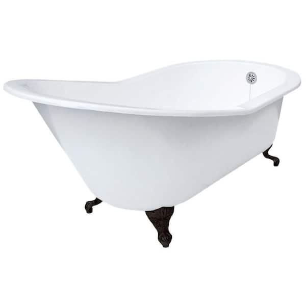 Elizabethan Classics 5 ft. 7 in. Grand Slipper Cast Iron Tub Less Faucet Holes in White with Ball and Claw Feet in Oil Rubbed Bronze