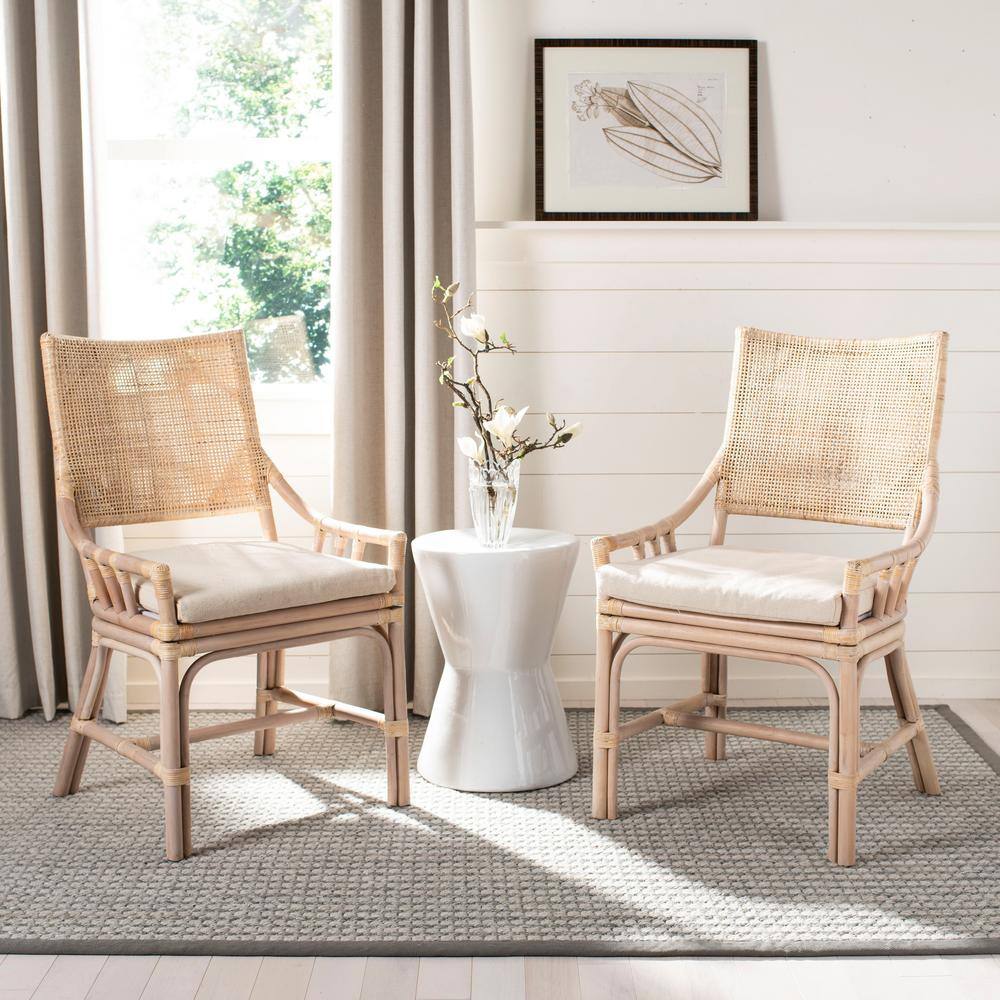 Donatella Transitional Natural White Wash Rattan Armchair with Cushion