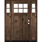 64 in. x 80 in. Craftsman Knotty Alder Provincial Stain Left-Hand 10-Lite Clear Wood Single Prehung Front Door/Sidelites