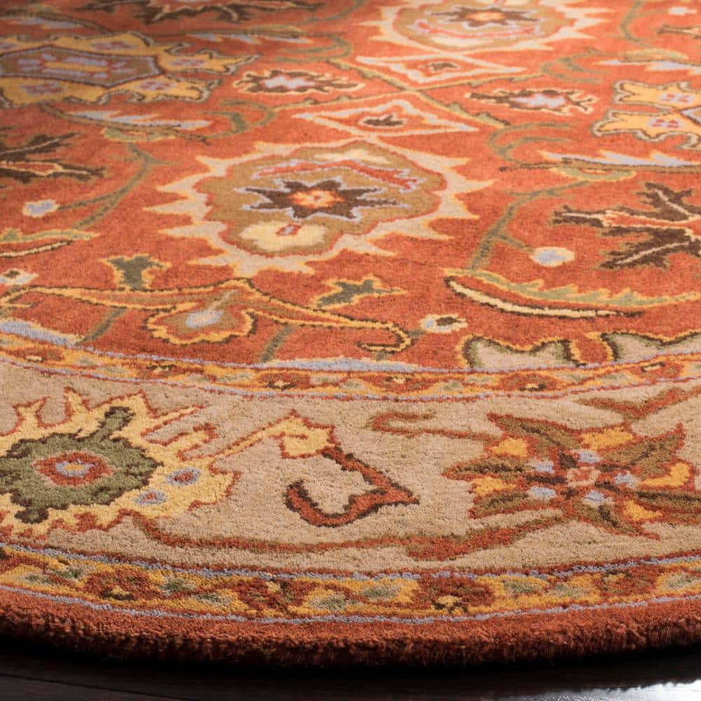 Hand-Tufted Round Rust and Beige Wool Area Rug