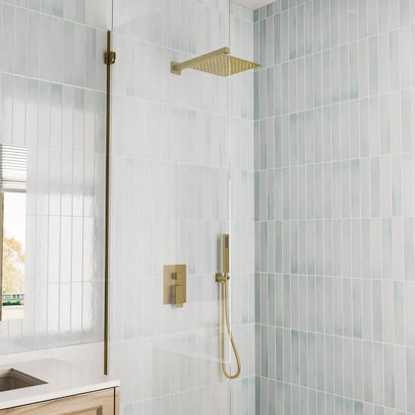 Crozet 2-Spray 10 in. 1.8 GPM Dual Shower Head Wall Mount Shower Kit in Brushed Gold Valve Included