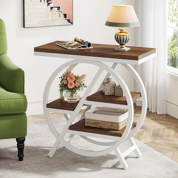Kerlin 26 in. Light Brown+White Rectangle MDF End Table Set of 2,3-Tier Narrow Side Table, Industrial Nightstand Bedroom