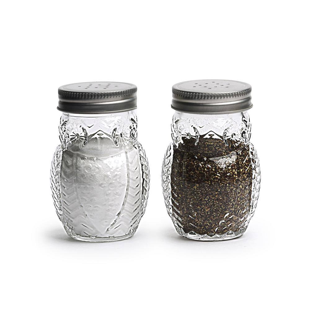 Circleware 5 oz. Hoot Owl Salt and Pepper Shaker Clear Glass (Set of 2