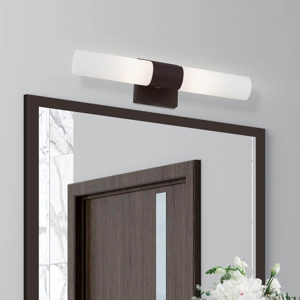 Bronze 17.75" Steel Vanity Light with Opal Glass