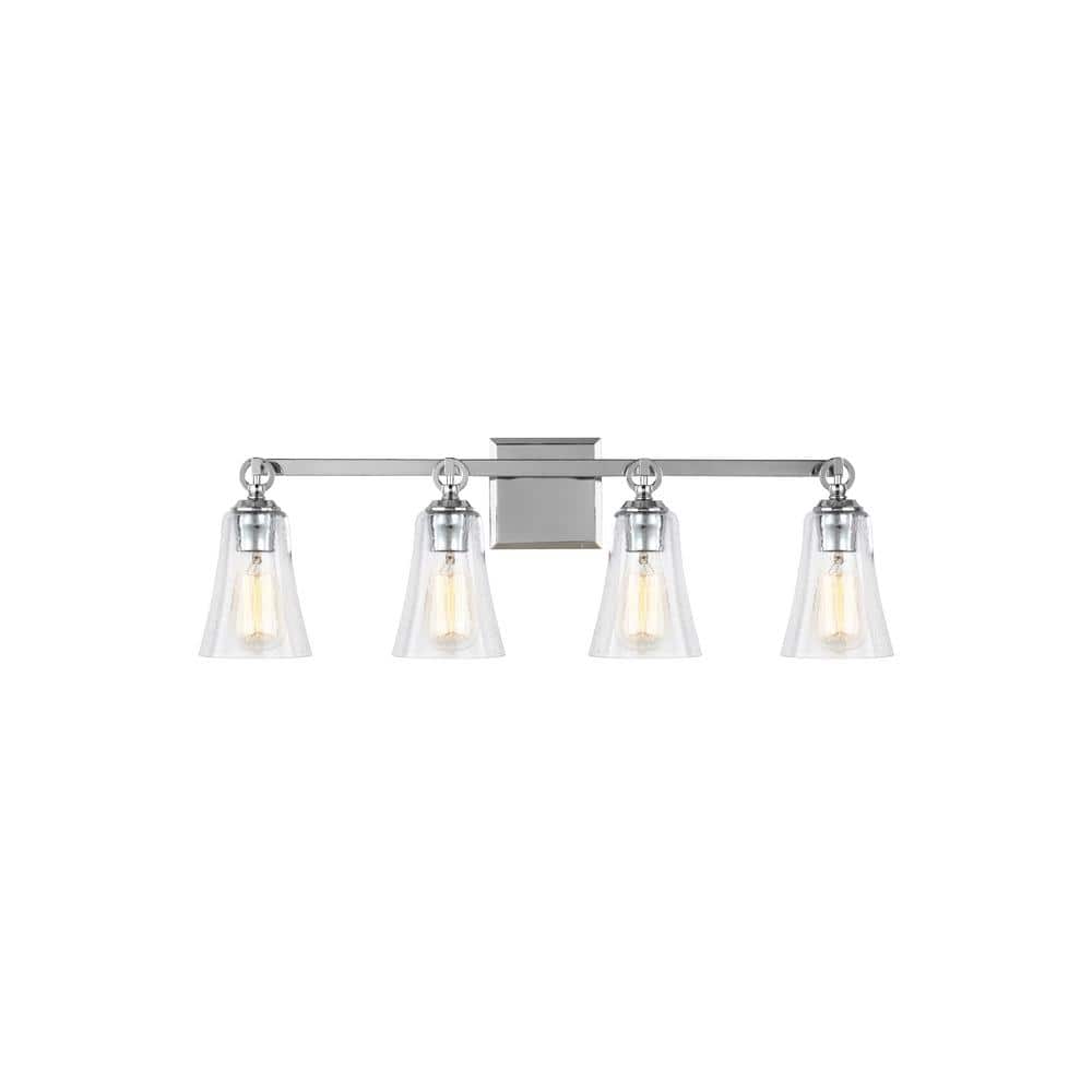 Elegant Chrome 4-Light Vanity Bath Fixture with Clear Seeded Glass