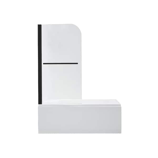 Olivenza 31.87 in. W x 55 in. H Frameless Pivot Bathtub Door in Matte Black with Clear Glass