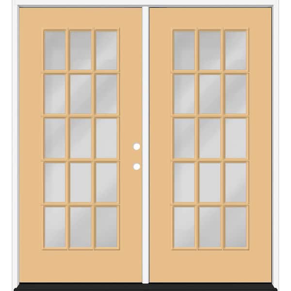 Reliant 64 in. x 80 in. Full Lite 15L Clear Glass LHIS Jackfruit Finish Fiberglass Double Prehung Front Door 6 in. Jamb