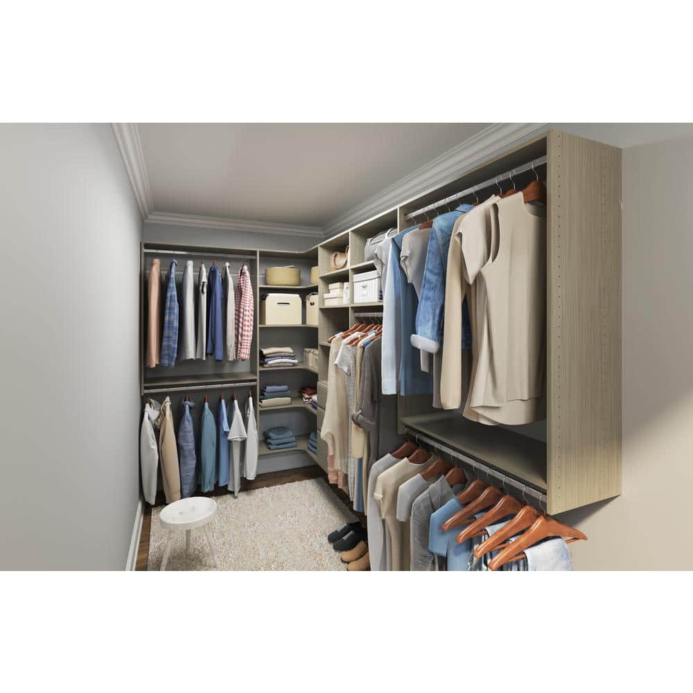 Weathered Gray Corner Closet Organizer with Adjustable Shelves