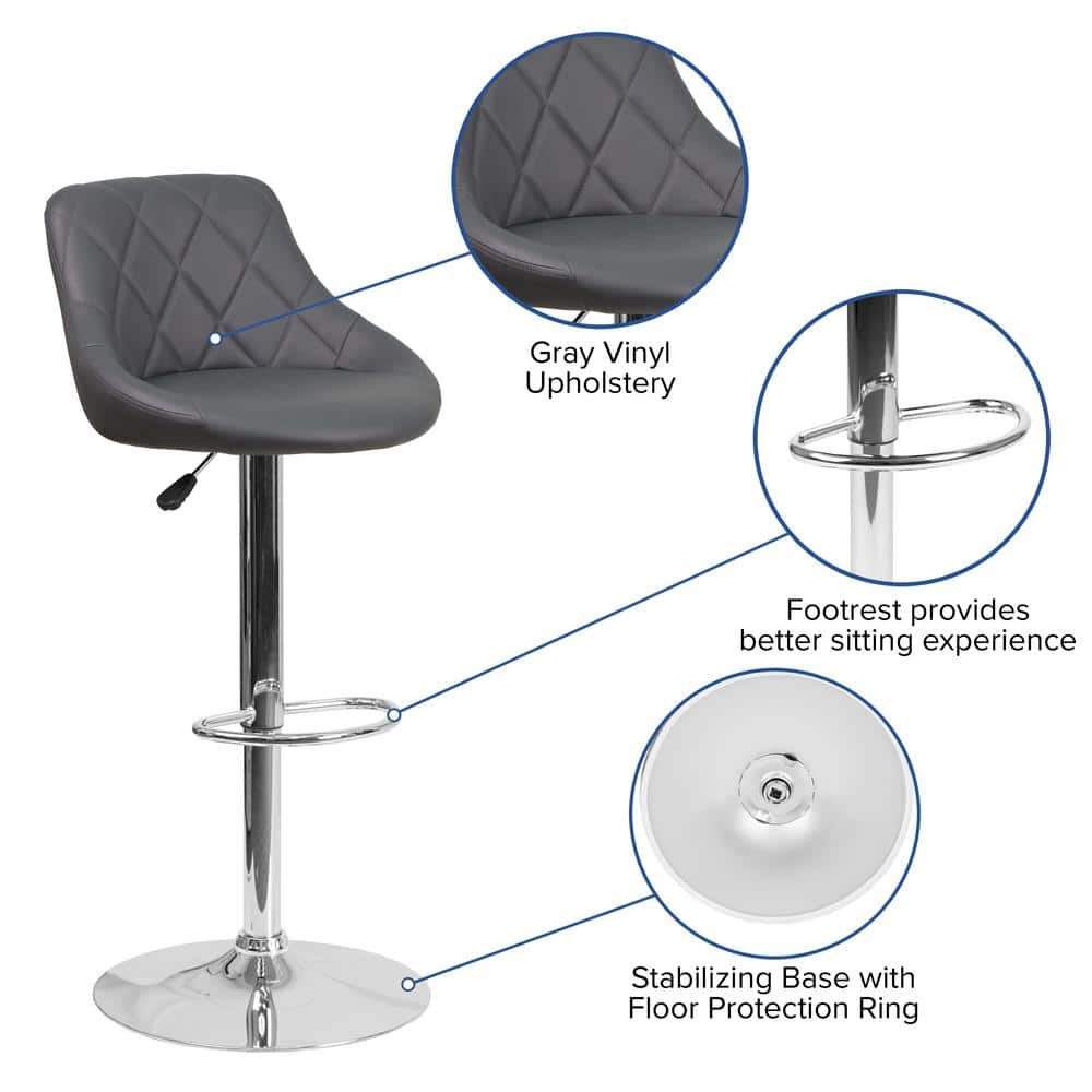 Contemporary Gray Vinyl Adjustable Swivel Barstool with Chrome Base